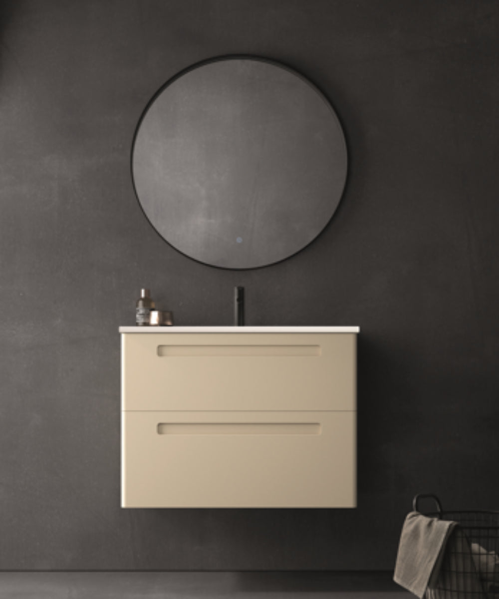 Mueble de baño Paris 2 cajones suspendidos color beige con lavabo integrado de porcelana Avila Dos Errefe Home