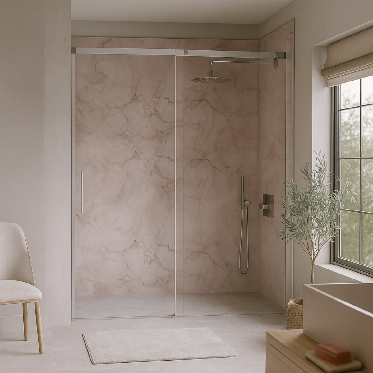 Baño elegante con mampara acogedora Luna 2 ambiente relajante cristal transparente Errefe Home
