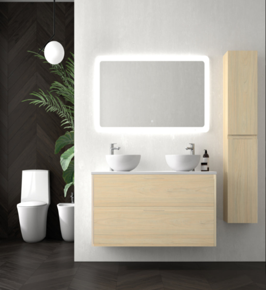 Mueble de baño Carmen 2 cajones suspendidos con lavabo sobre encimera BOL 2 senos color madera Avila Dos Errefe Home