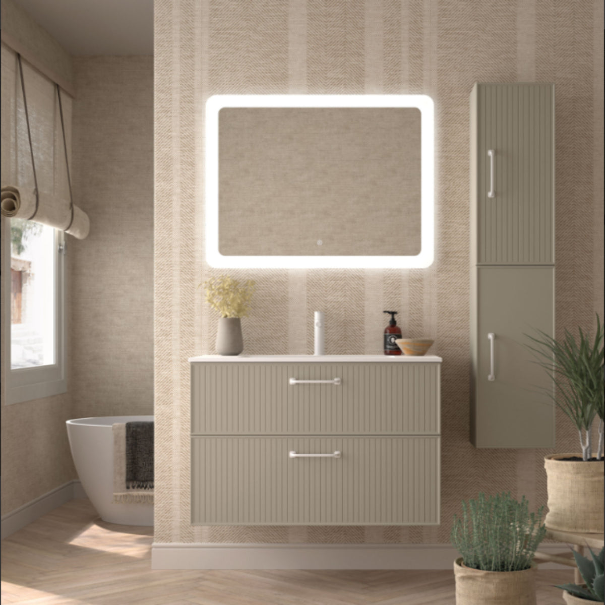 Columna baño beige almacenamiento vertical mueble auxiliar diseño elegante Errefe Home