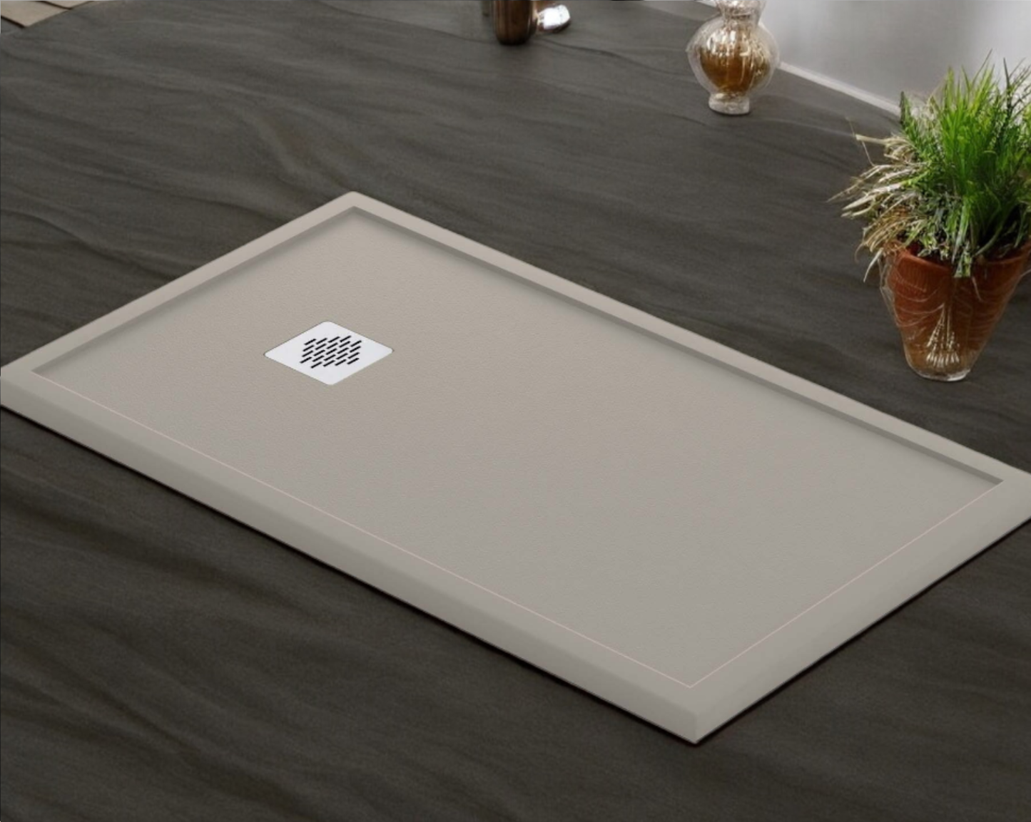 Plato de ducha Stone Quartz Becrisa, color Moka, calidad premium, antideslizante, antibacteriano, duradero y ligero, Errefe Home