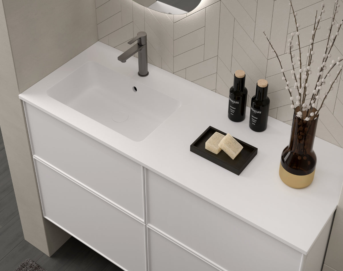 Mueble de baño Avila Dos con lavabo integrado 1 seno desplazado color blanco, Errefe Home