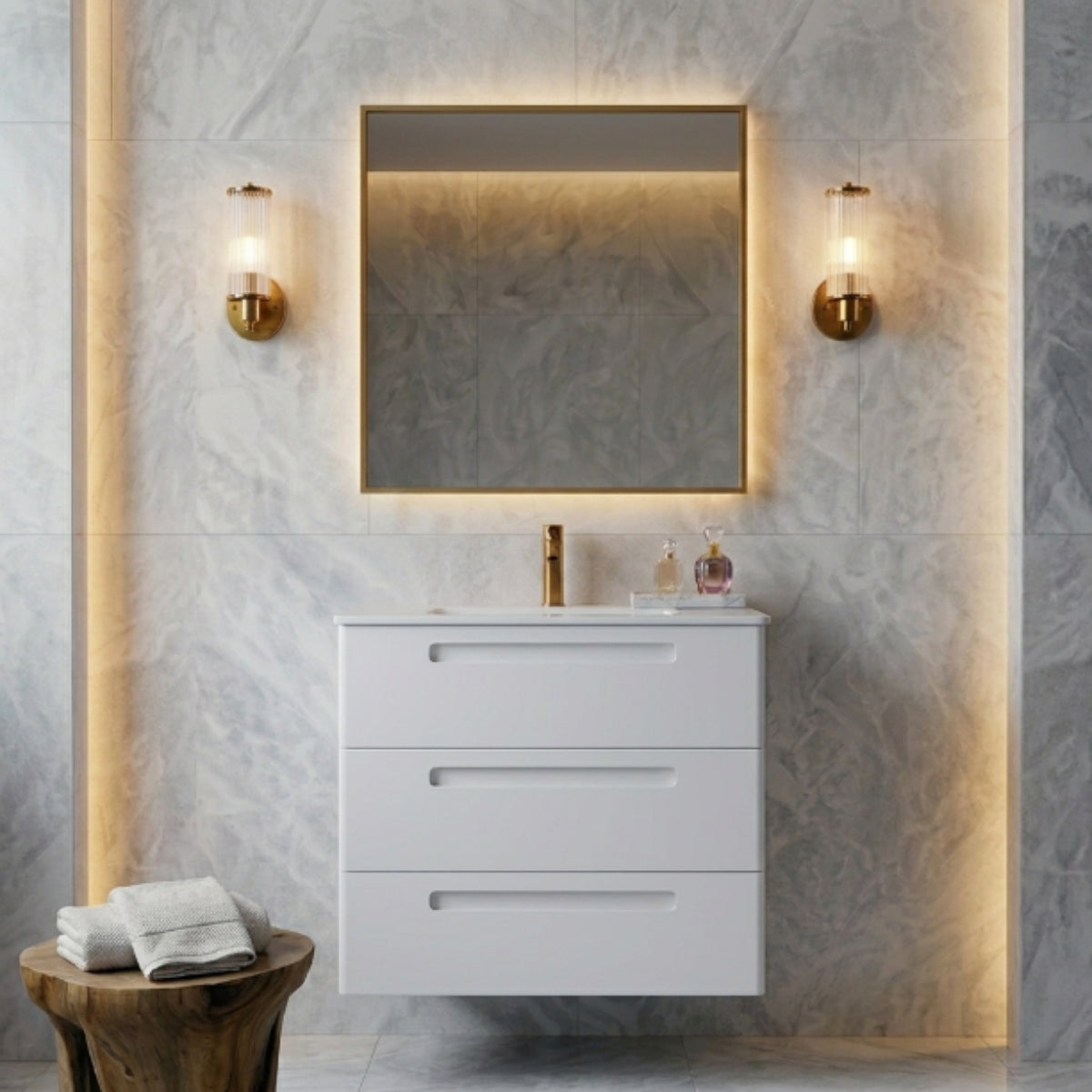 Mueble de baño 80 cm Paris 3 cajones color blanco con lavabo integrado Avila Dos Errefe Home