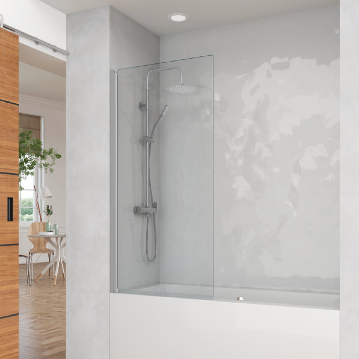 Mampara de bañera DENIA Becrisa panel transparente abatible, perfil cromo, diseño practico, Errefe Home