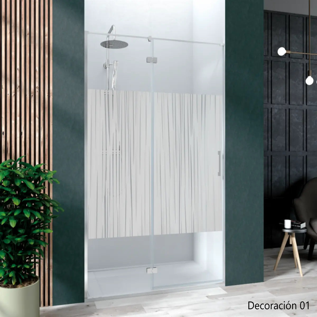 Mampara de ducha ZAHARA Becrisa vidrios decorativos, fijo + extensión abatible con bisagra y perfil cromo, diseño moderno y funcional, Errefe Home