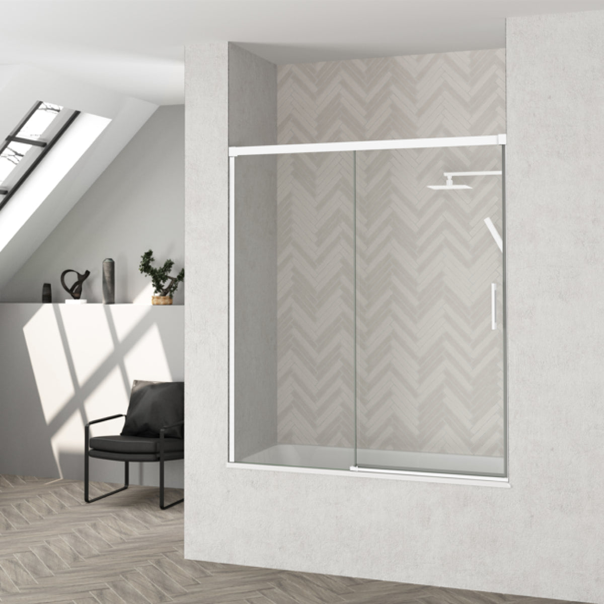 Mampara de bañera YAIZA Becrisa 2 puertas correderas vidrios transparentes, peril blanco, diseño minimalista Errefe Home