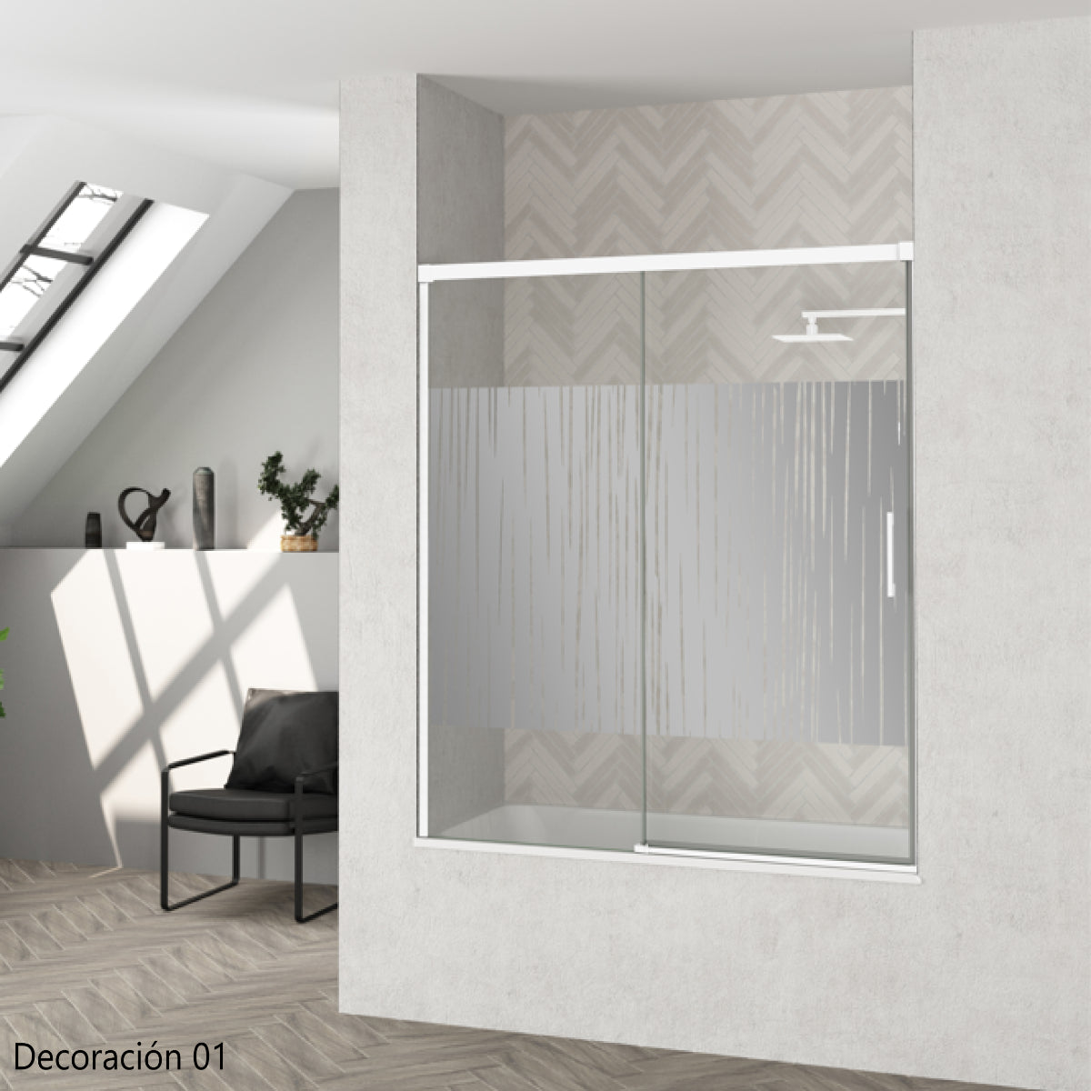 Mampara de bañera YAIZA Becrisa 2 puertas correderas vidrios decorativos, peril blanco, diseño minimalista Errefe Home