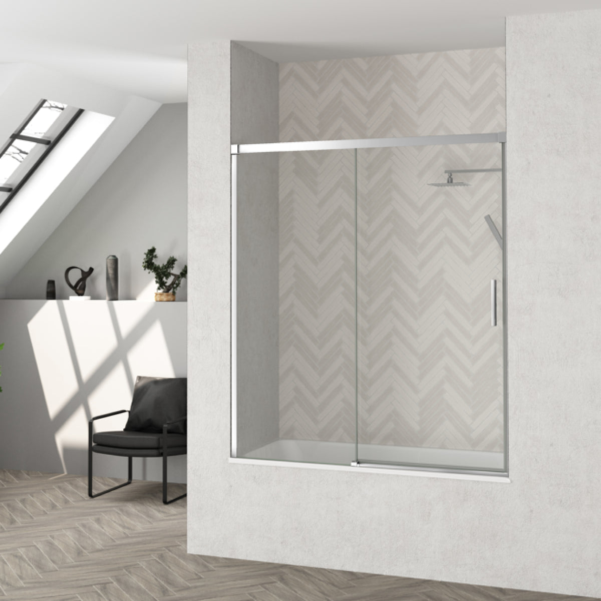 Mampara de bañera YAIZA Becrisa 2 puertas correderas vidrios transparentes, peril cromo, diseño minimalista Errefe Home