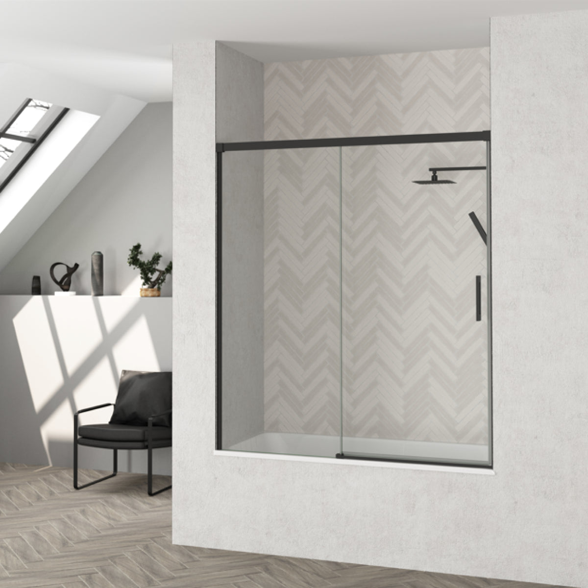 Mampara de bañera YAIZA Becrisa 2 puertas correderas vidrios transparentes, peril negro, diseño minimalista Errefe Home