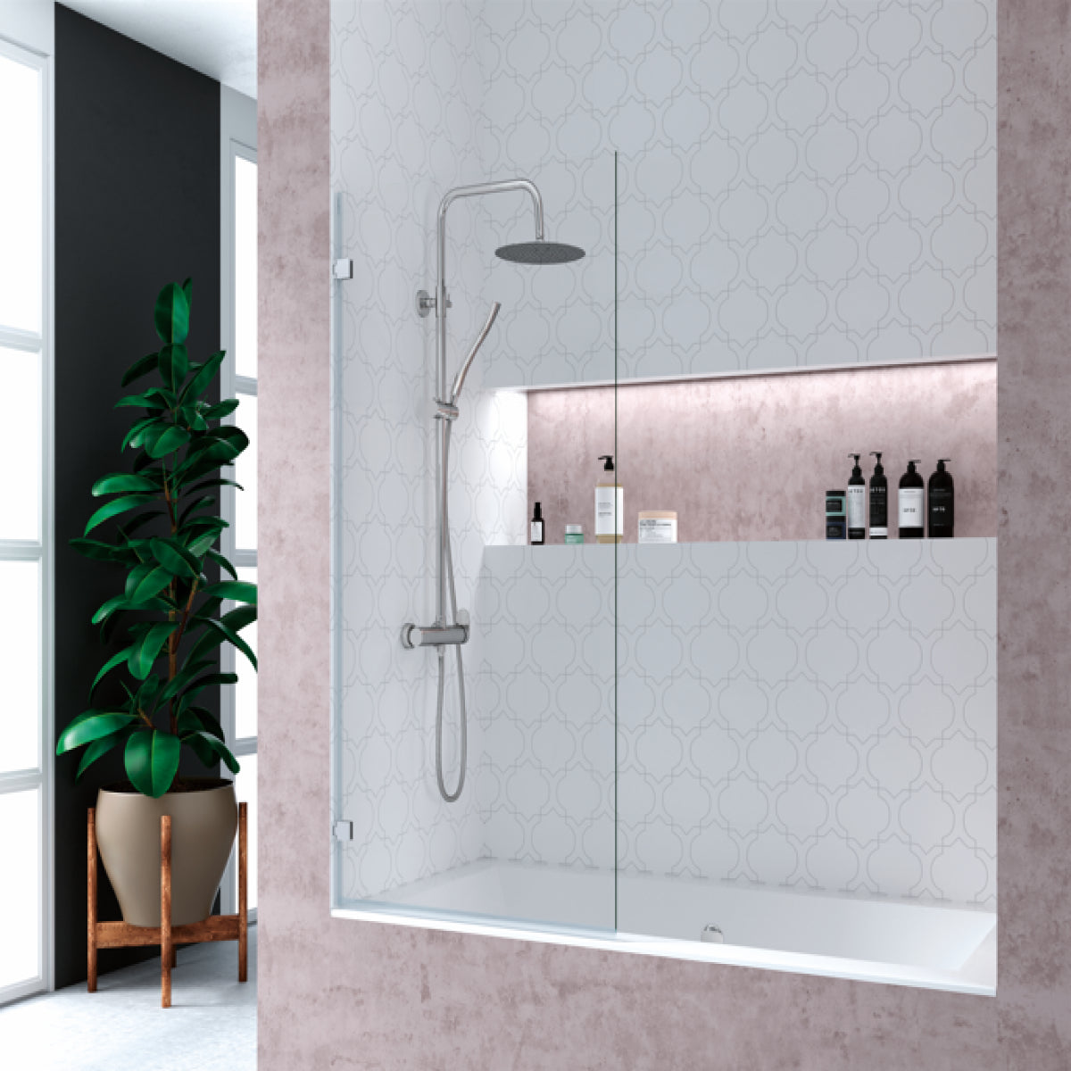 Mampara de bañera Zahara Becrisa, panel con bisagra abatible en cromo, diseño premium y singular, Errefe Home