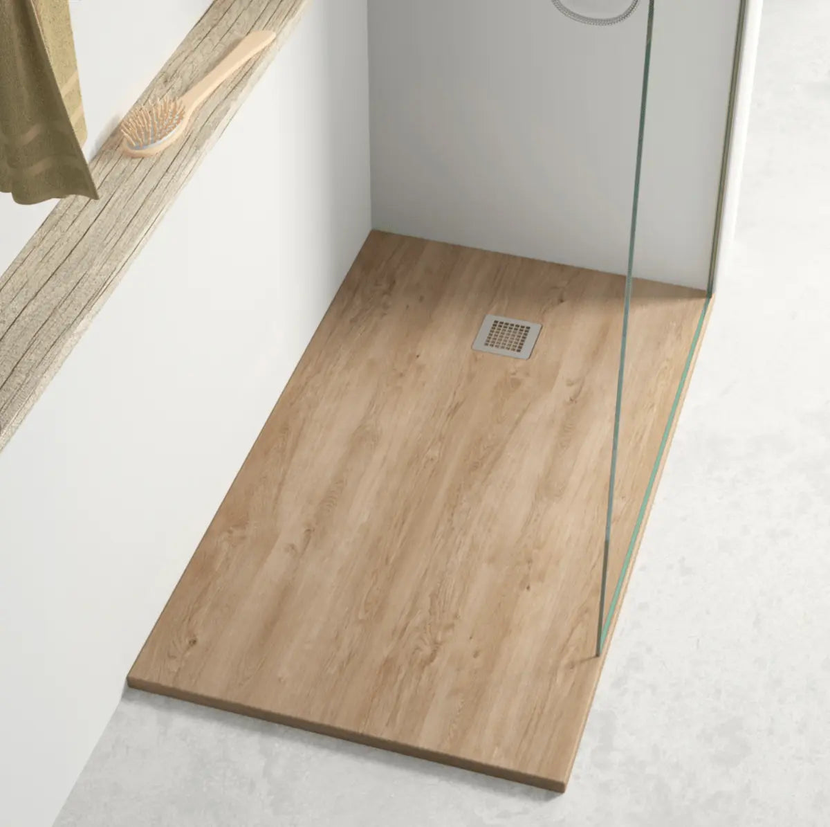 Plato de ducha Stone Quartz Becrisa, color Roble Natural, calidad premium, antideslizante, antibacteriano, duradero y ligero, Errefe Home