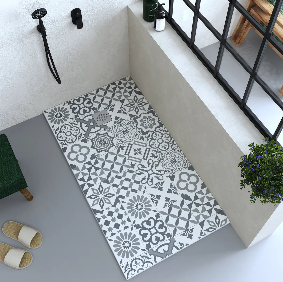 Plato de ducha Stone Quartz Becrisa, color Hydra, calidad premium, antideslizante, antibacteriano, duradero y ligero, Errefe Home