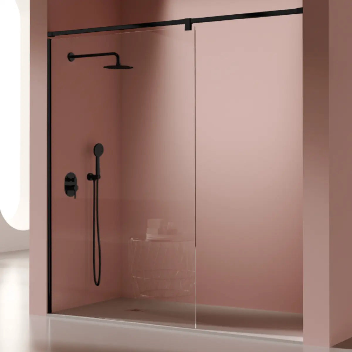 Mampara de ducha Fresh Salomon Kassandra, vidrio fijo con barra, perfil inox negro mate, estilo elegante y duradero, Errefe Home