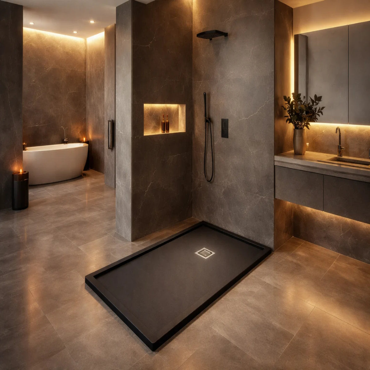 Plato de ducha Gel Coat Avila Becrisa, color antracita, duradero, antideslizante y moderno, Errefe Home