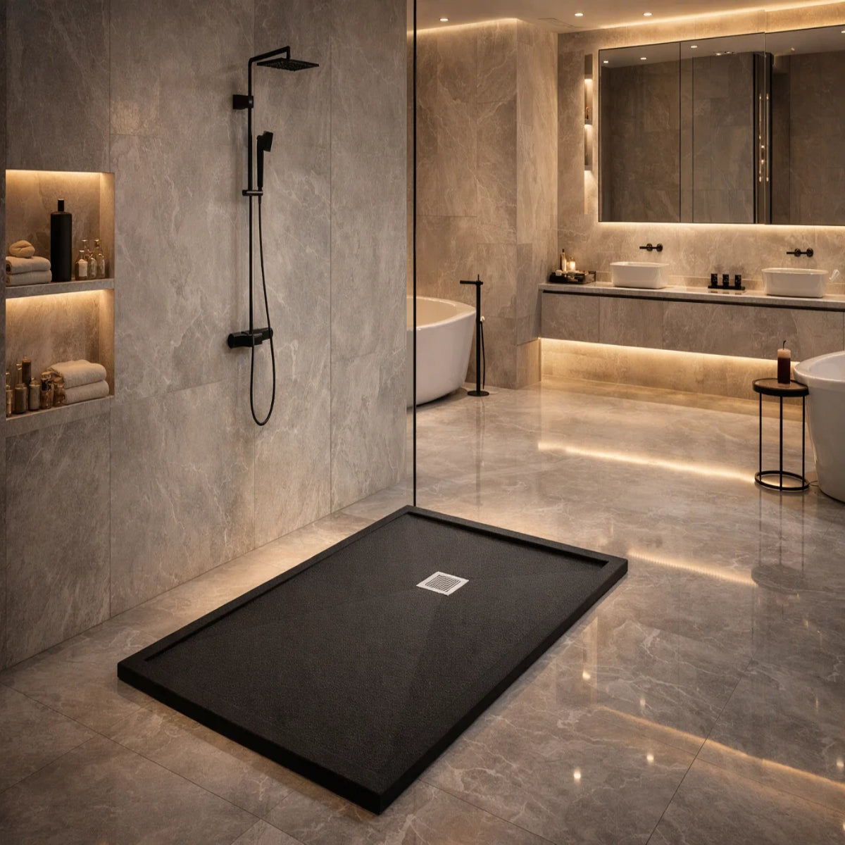 Plato de ducha Gel Coat Avila Becrisa, color negro, resistente, antibacteriano y sofisticado, Errefe Home