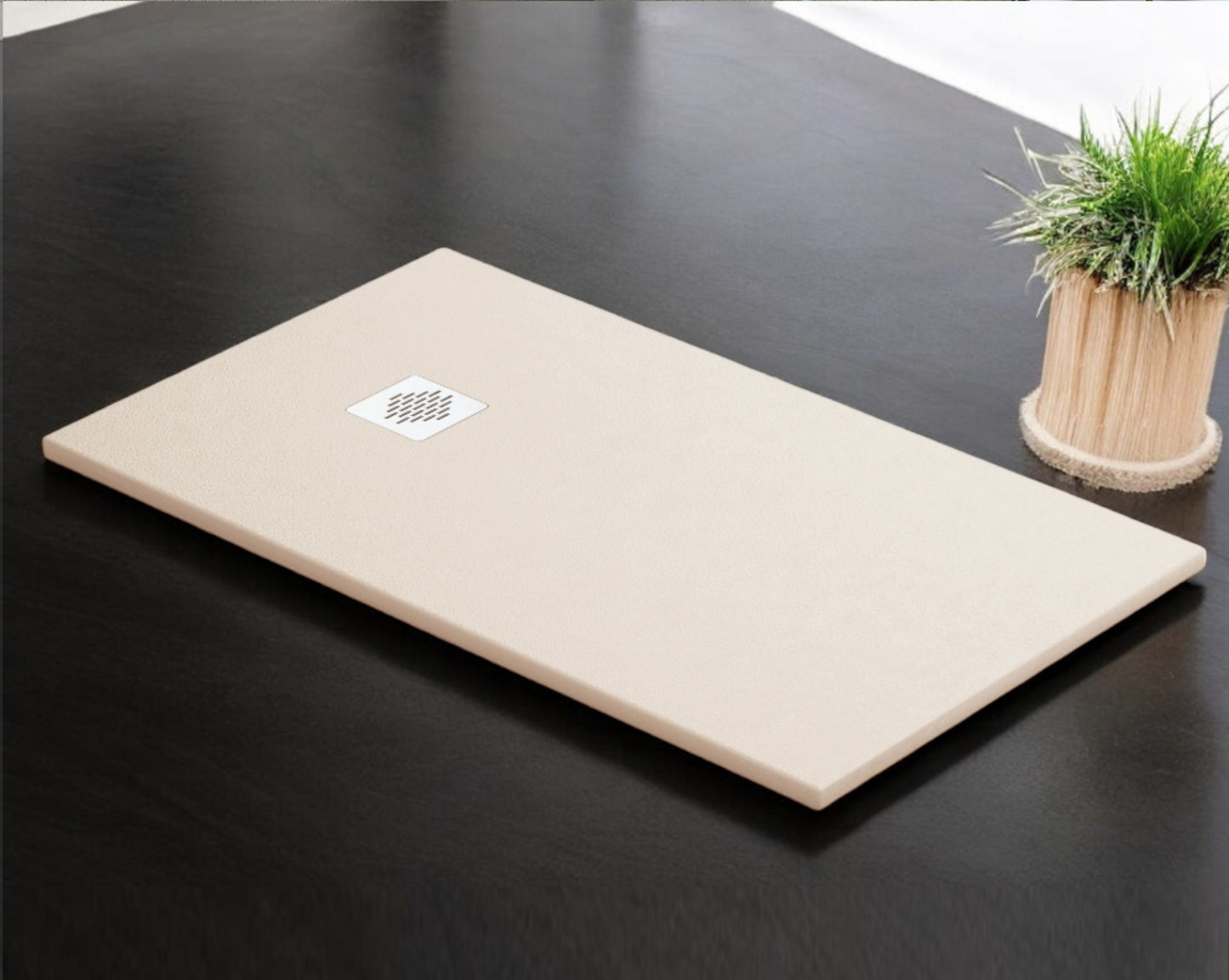 Plato de ducha Stone Quartz Becrisa, color Beige, calidad premium, antideslizante, antibacteriano, duradero y ligero, Errefe Home