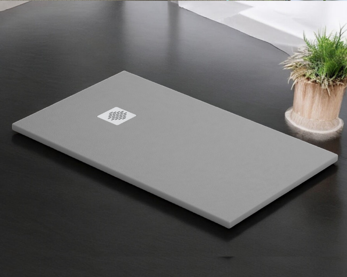 Plato de ducha Stone Quartz Becrisa, color Gris Cemento, calidad premium, antideslizante, antibacteriano, duradero y ligero, Errefe Home