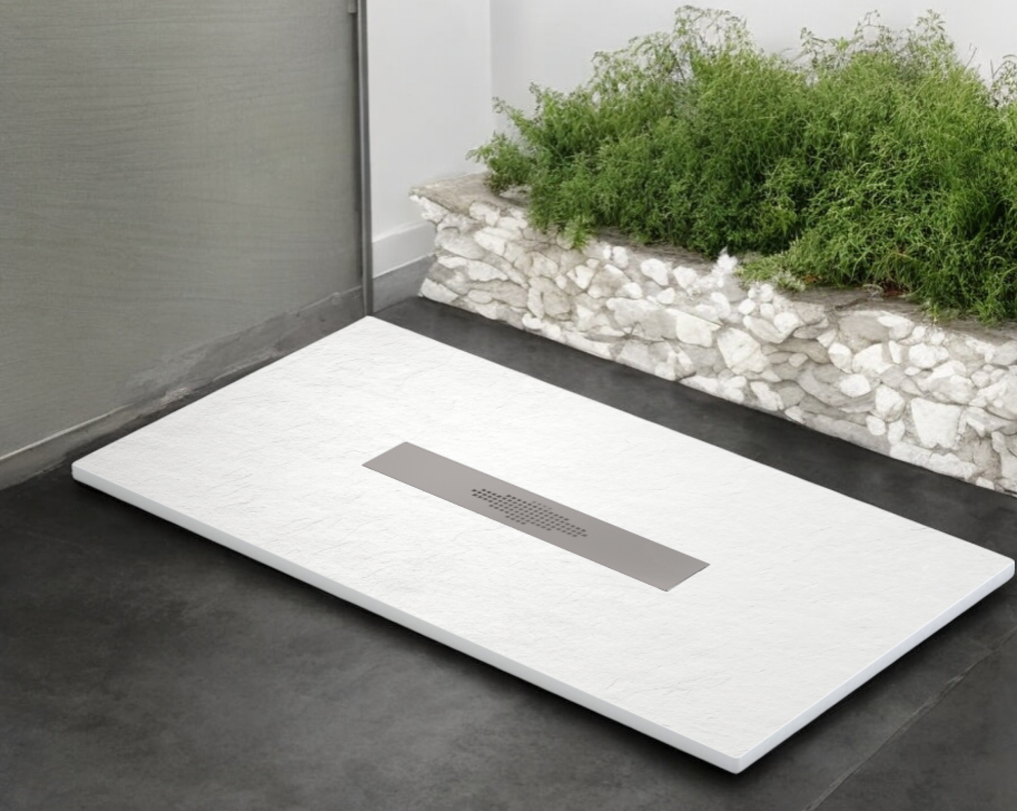 Plato de ducha Stone Quartz Pizarra Becrisa, color Blanco, resistente, higiénico y moderno, Errefe Home