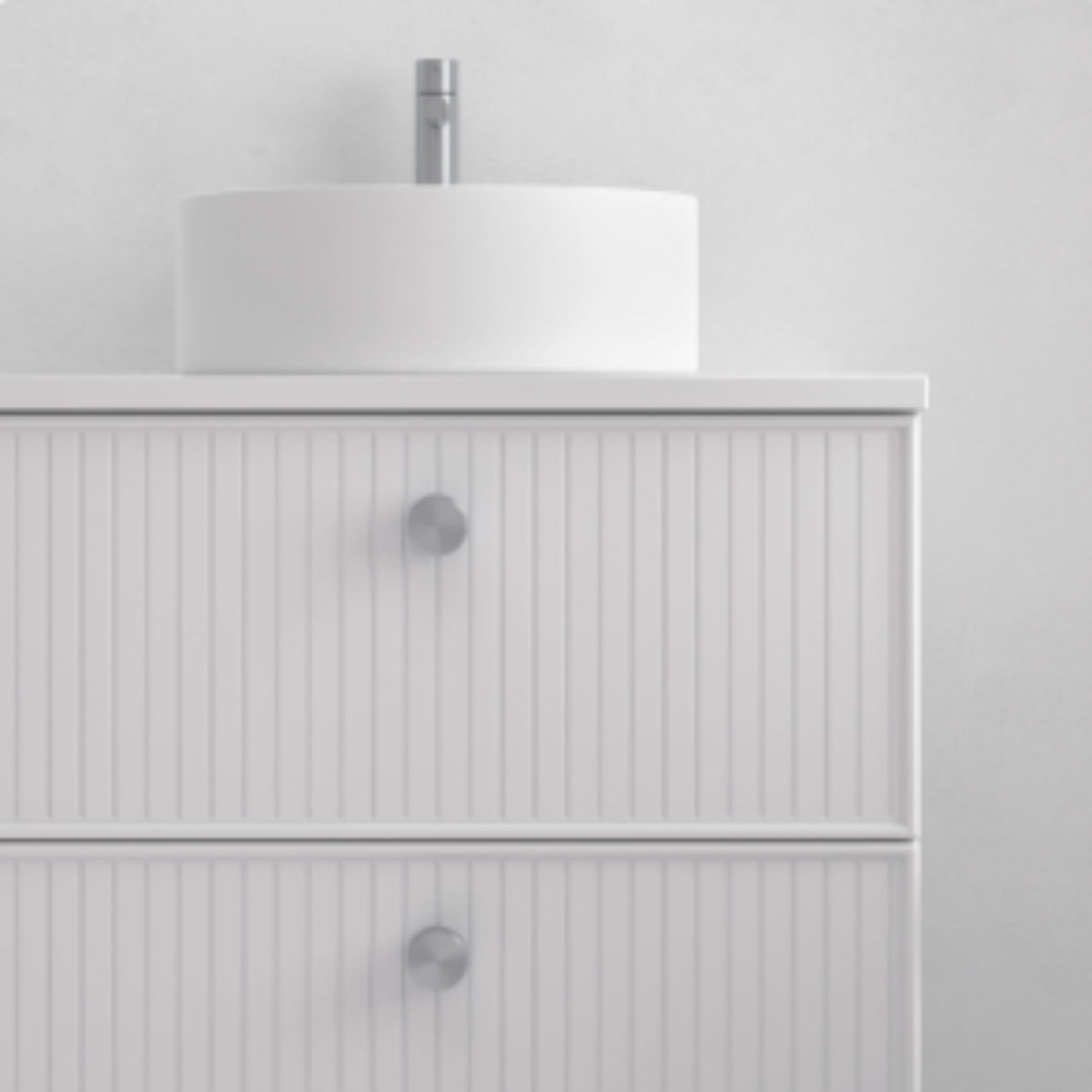 Tirador RONDO colección Blanca Avila Dos, botón metálico cromo para muebles de baño Errefe Home