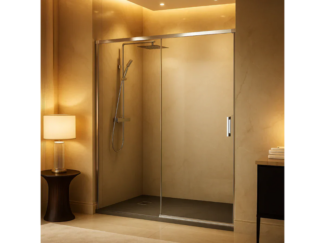 Mampara de ducha frontal con puerta corredera Yaiza Cromo de Errefe Home