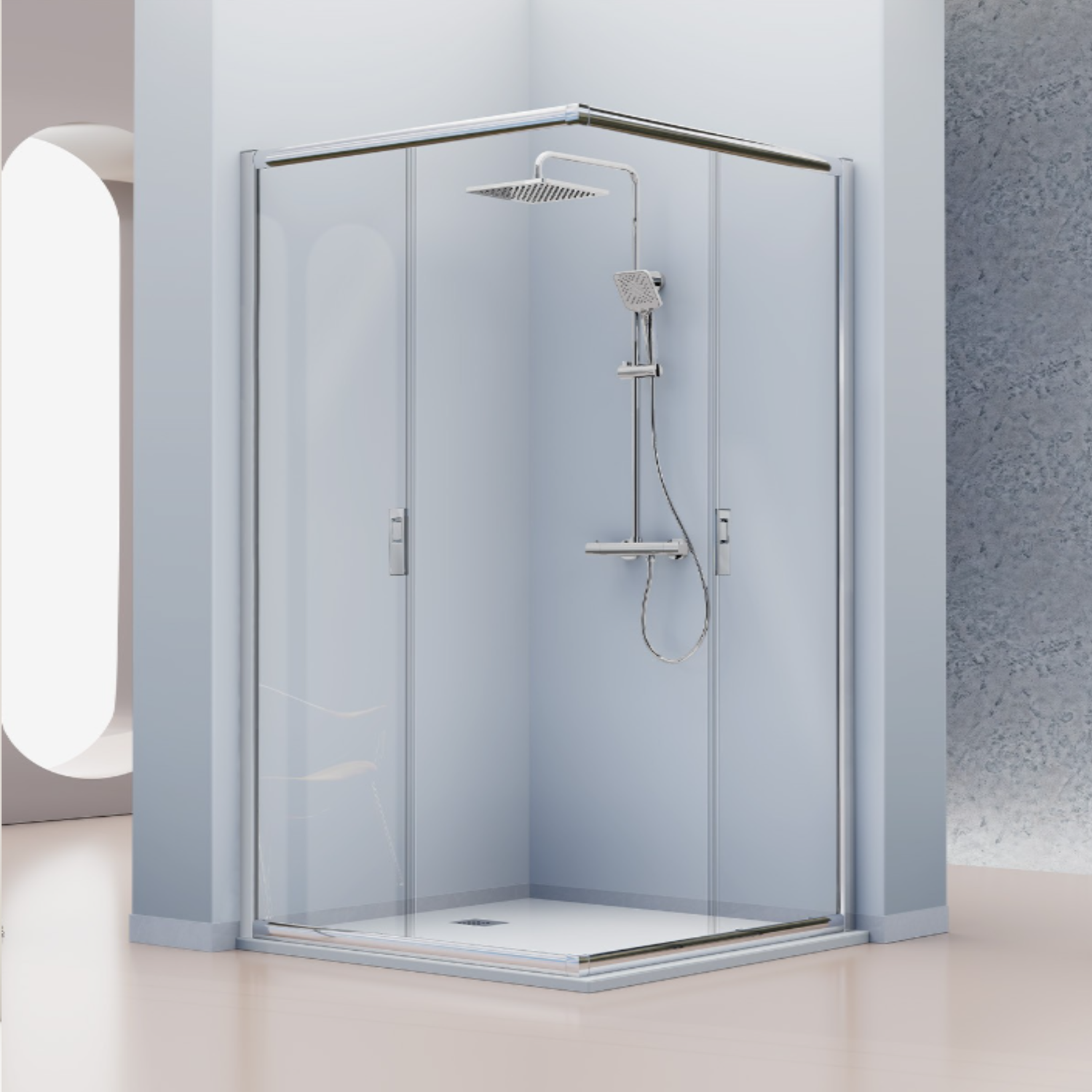 Mampara de baño angular - Siena- perfiles acabado cromo - plata brillo