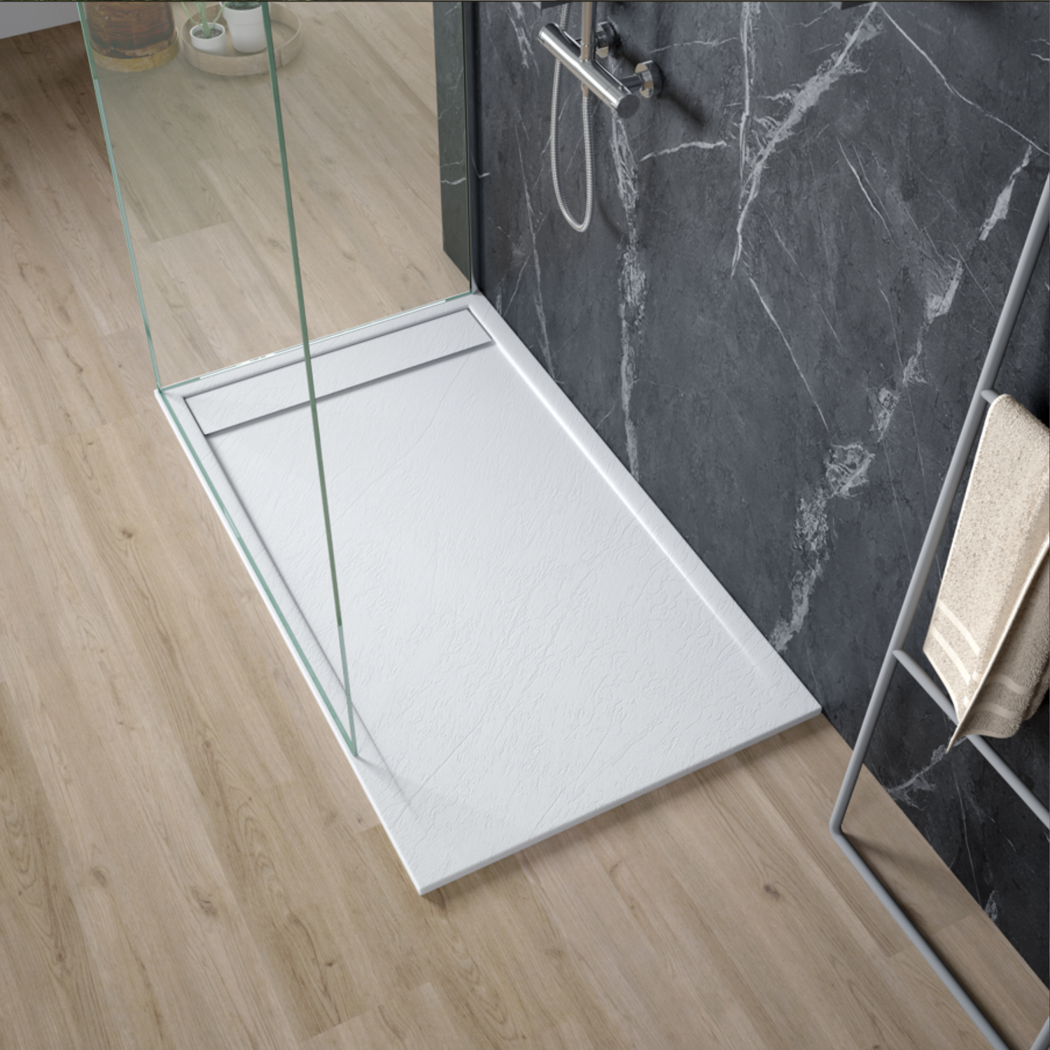 PLATO DE DUCHA STONE QUARTZ LISO MERIDA COLOR BLANCO