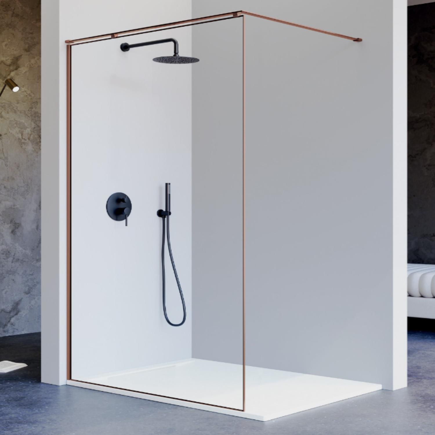 Mampara de baño panel fijo - Fresh Salomon - acabado oro 