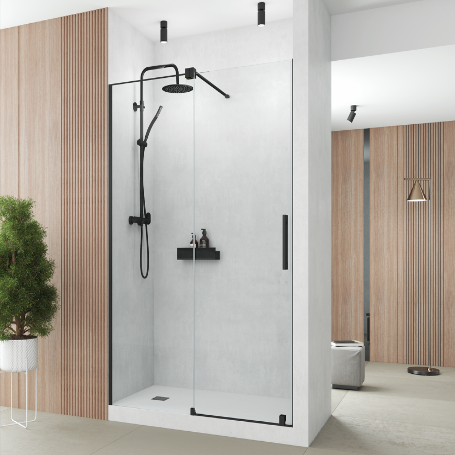Mampara de baño corredera 1 fijo + 1 corredera - Ronda - perfiles en negro