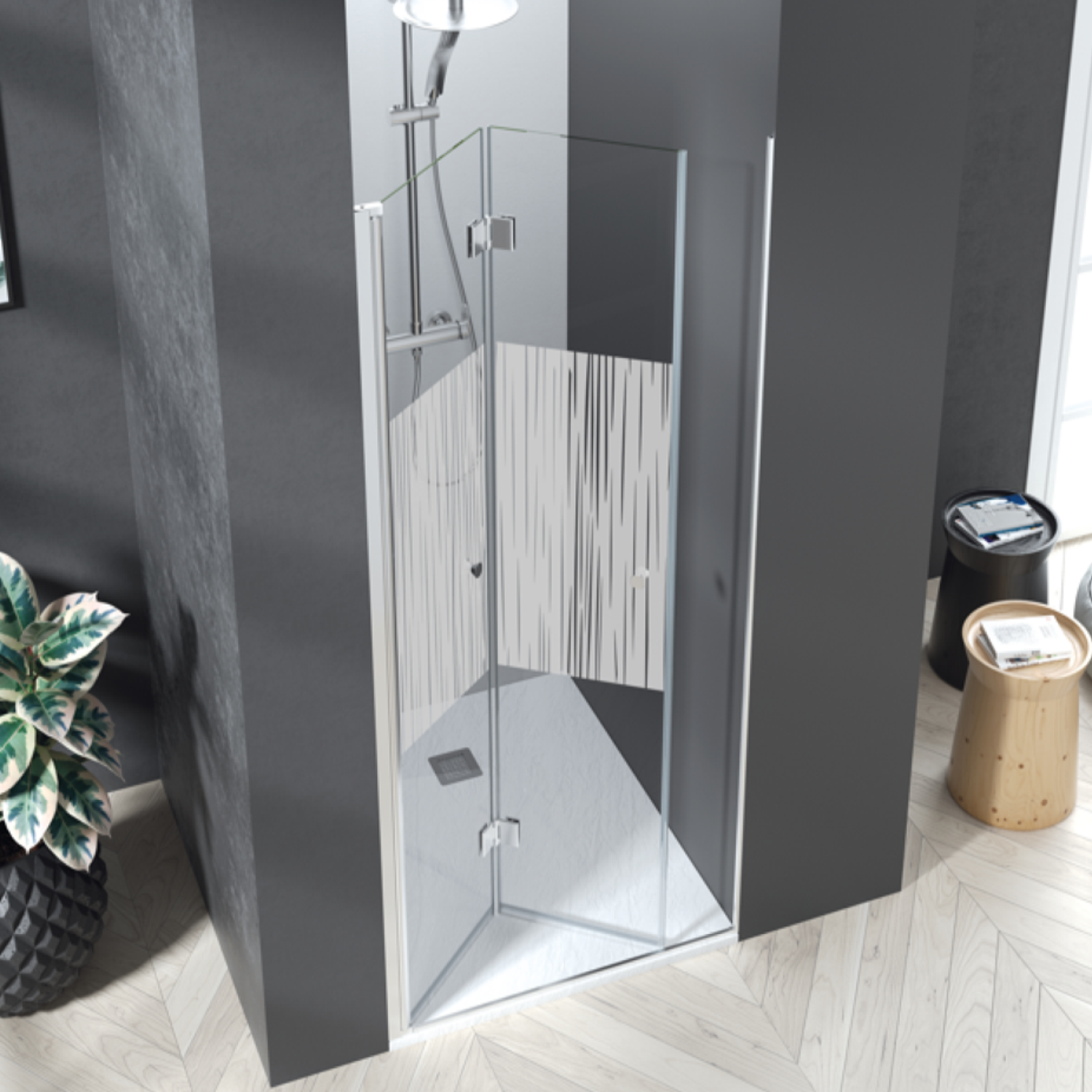 Mampara de baño plegable -Nijar perfiles acabado cromo - plata brillo
