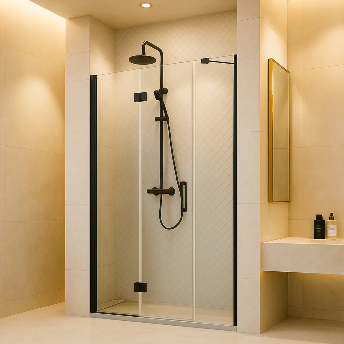 Mampara de ducha NIJAR Becrisa, 1 puerta plegable, perfil negro, diseño moderno, Errefe Home
