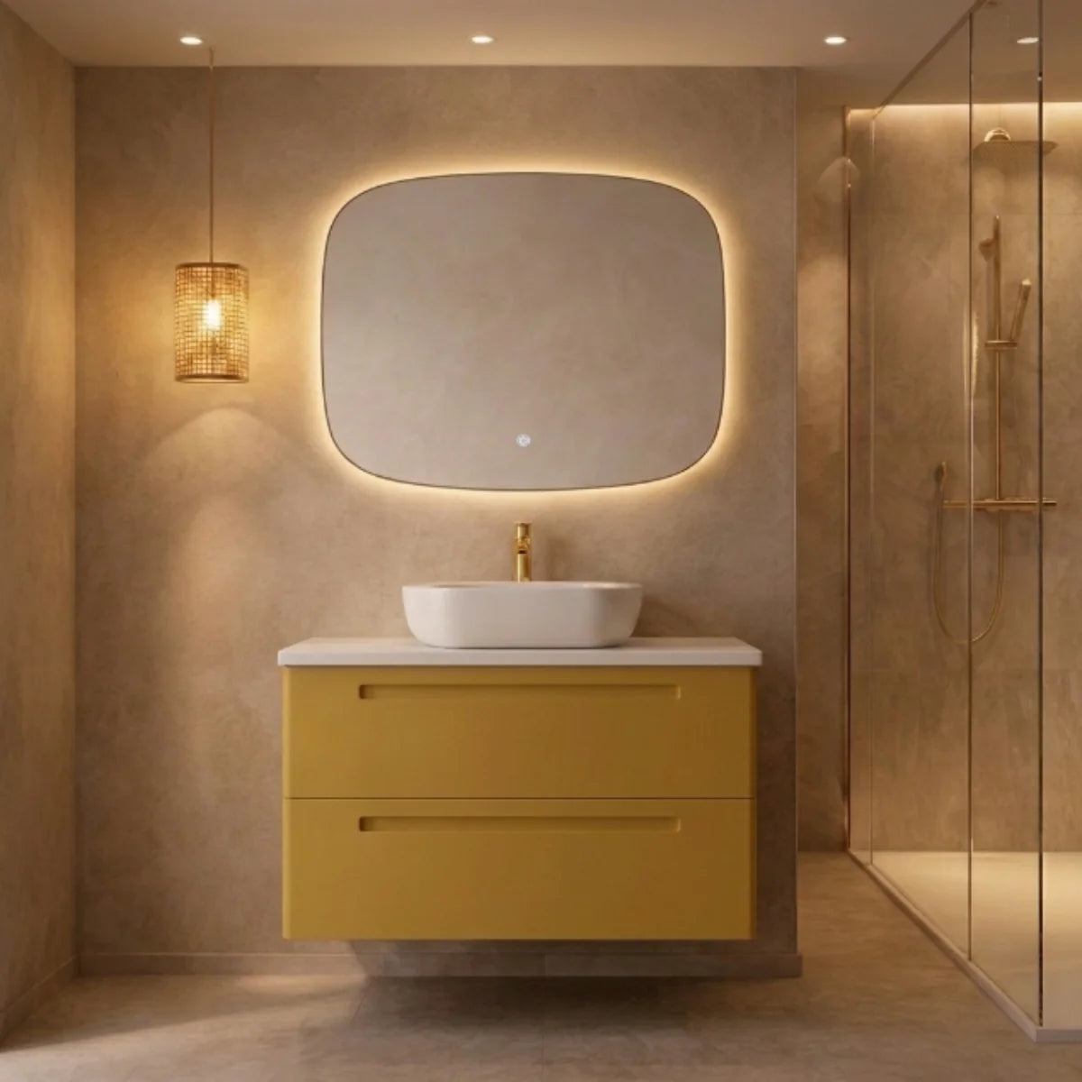 Mueble de baño 80 cm 2 cajones suspendidos color Cashemire colección Blanca con lavabo sobre encimera de 1 seno - Avila Dos- Errefe Home