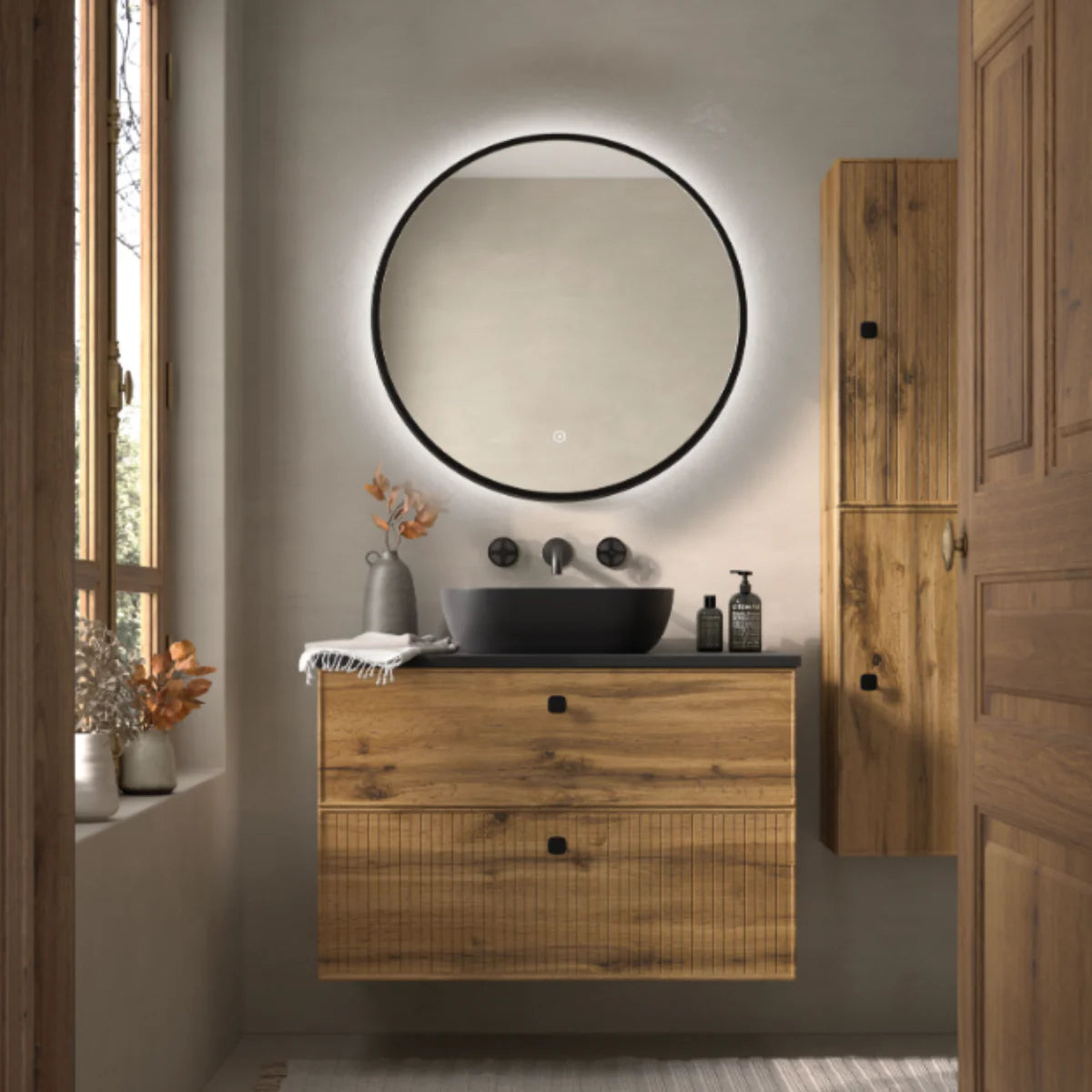 Mueble de baño acabado madera 2 cajones suspendidos Colección Blanca lavabo Kolores-Errefe Home