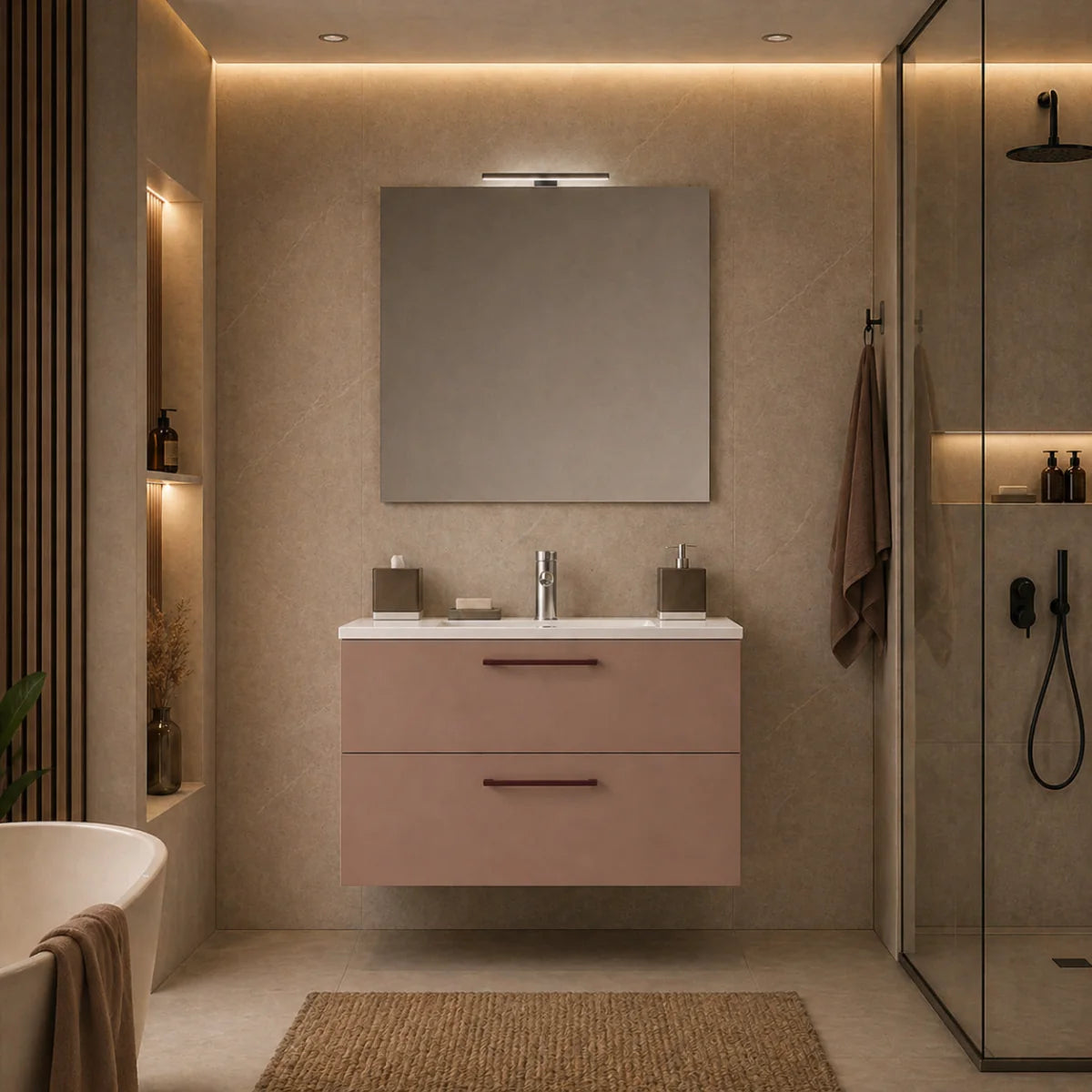 Mueble de baño 80 cm 2 cajones suspendidos color KORAL. Carmen lavabo-integrado 1-seno . Errefe Home