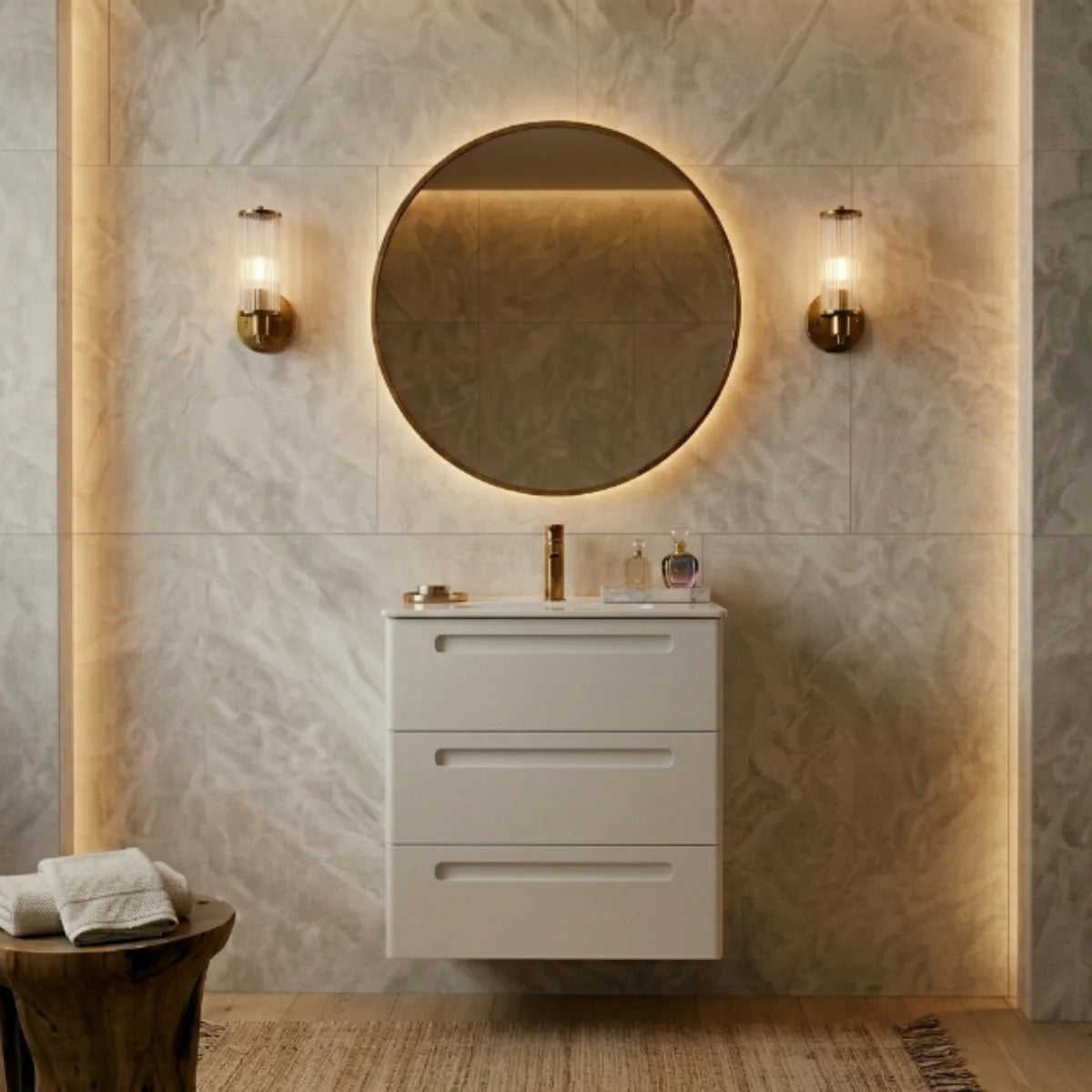 Mueble de baño 60 cm Paris 3 cajones color blanco con lavabo integrado Avila Dos Errefe Home