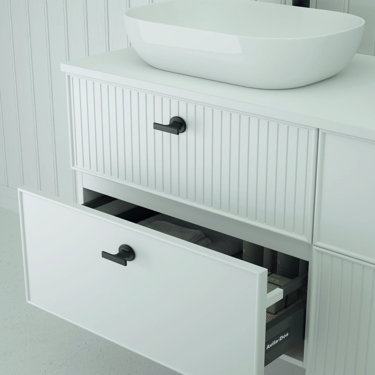 Mueble baño BLANCA lavabo de porcelana blanco 2 cajones suspendidos, moderno elegante Errefe Home