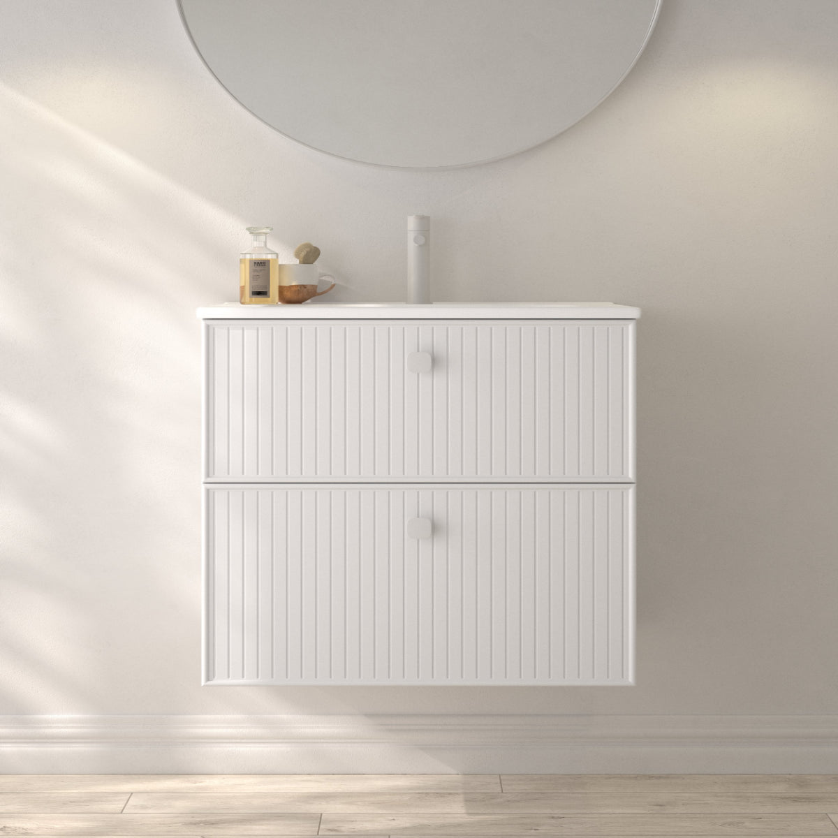 Mueble baño BLANCA lavabo integrado Tirador DOT blanco, diseño elegante Errefe Home