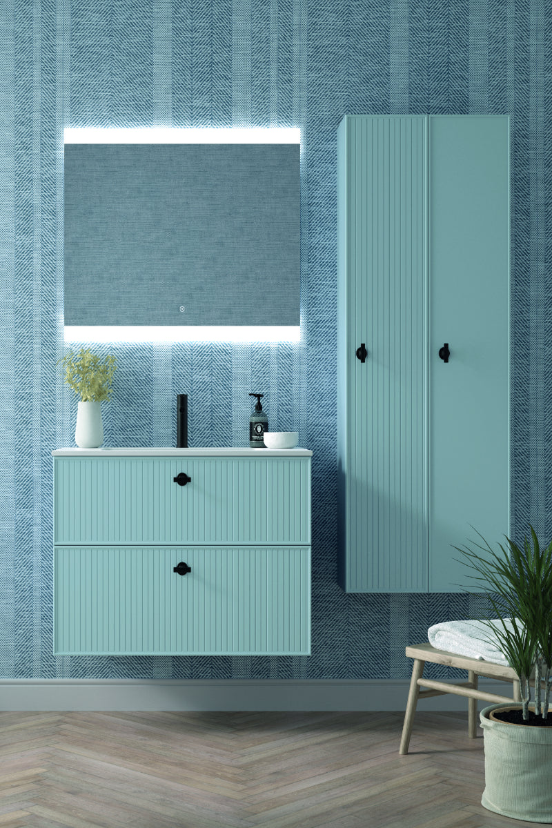Mueble de baño Blanca Avila Dos color azul medio, 2 cajones suspendidos, lavabo integrado 1 seno Errefe Home
