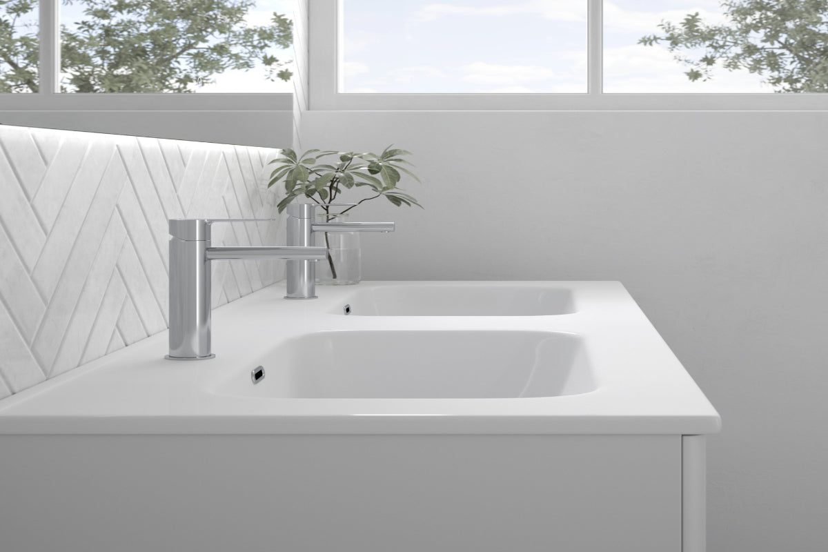 Mueble de baño colección Paris Avila Dos con lavabo integrado 2 senos porcelana blanca Errefe Home