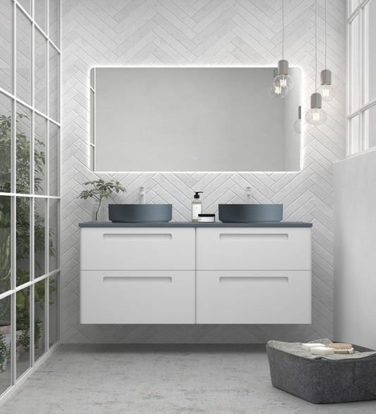 Mueble de baño Paris 4 cajones con 2 lavabos sobre encimera color azul Avila Dos Errefe Home