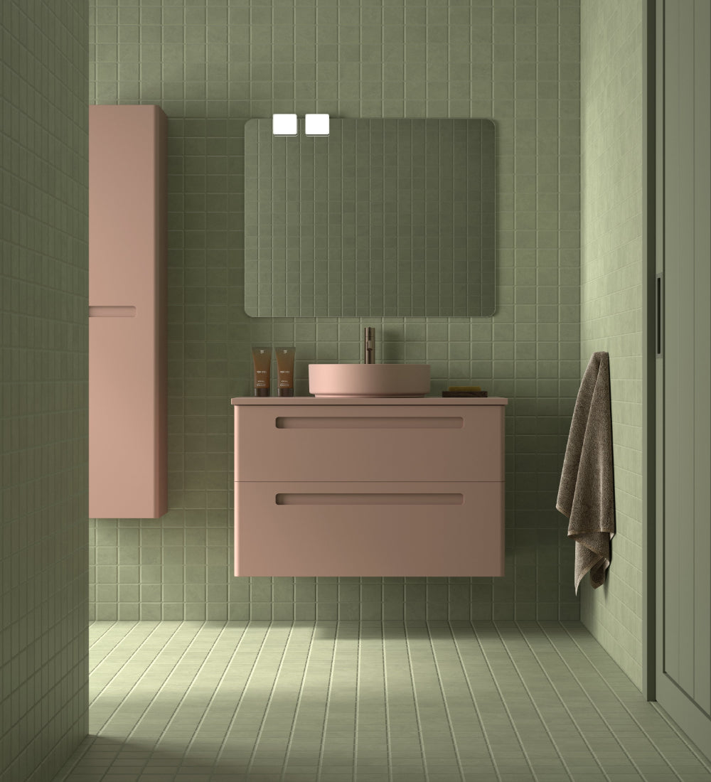 Mueble de baño Paris 2 cajones color coral con lavabo sobre encimera Kolores Avila Dos Errefe Home