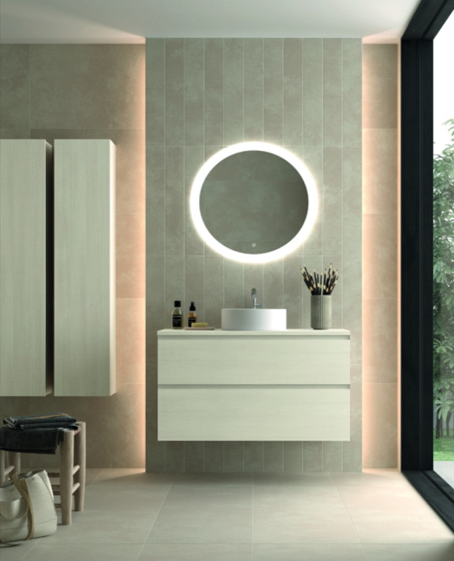 Mueble de baño Carmen 2 cajones suspendidos con lavabo circular sobre encimera 1 seno color madera Avila Dos Errefe Home