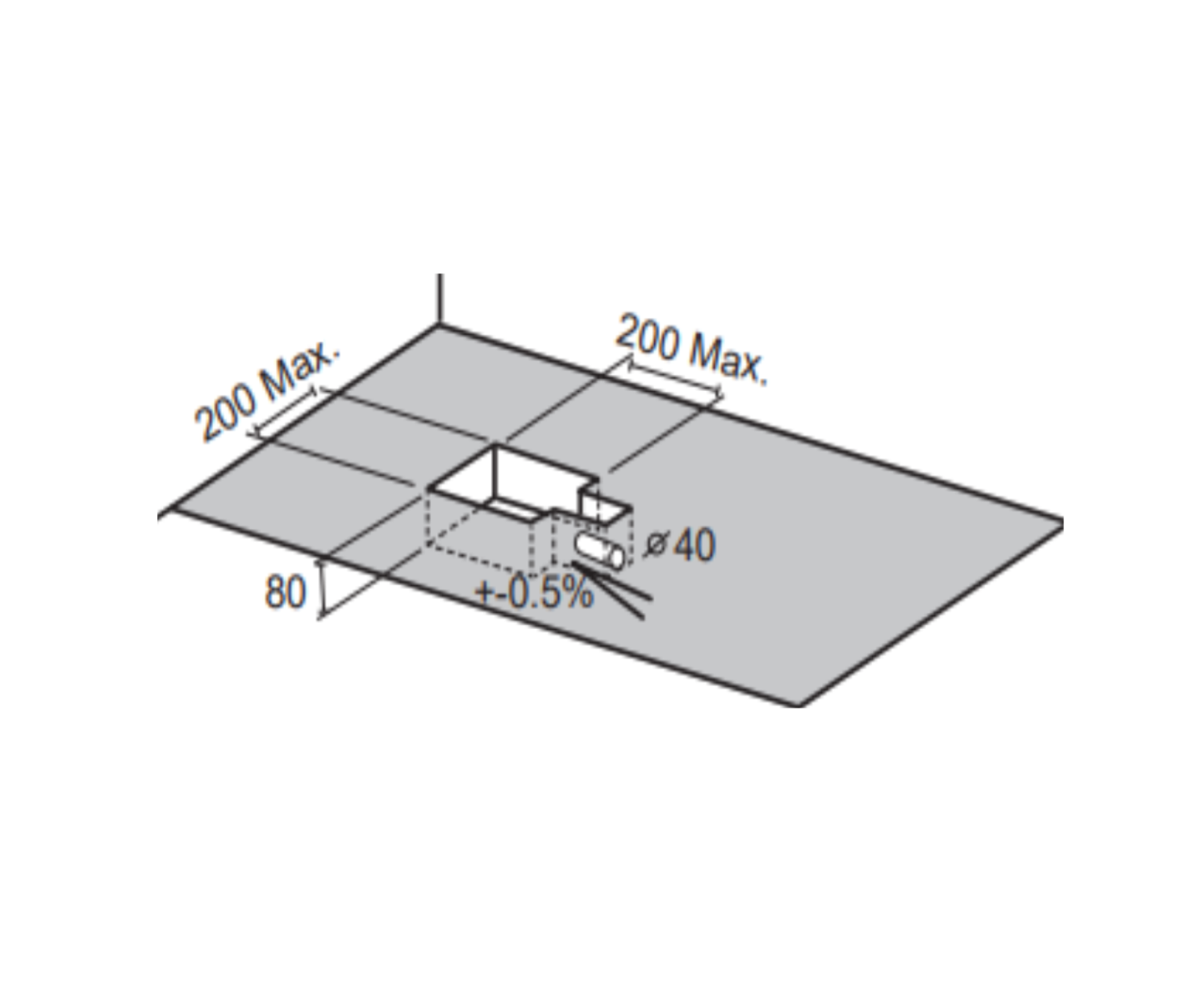 Dibujo medidas donde colocar la valvula de un plato de ducha Becrisa. Errefe Home