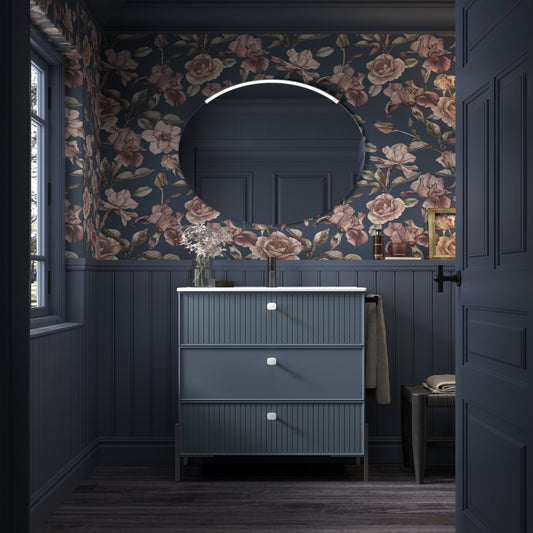 Mueble de baño Avila Dos Colección Blanca color azul con lavabo integrado 1 seno y 3 cajones con patas LUNGO, Errefe Home