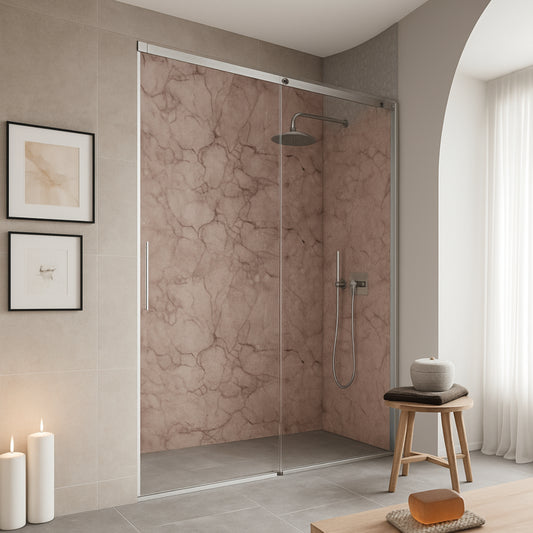 Baño moderno con mampara acogedora Luna cristal templado diseño contemporáneo Errefe Home