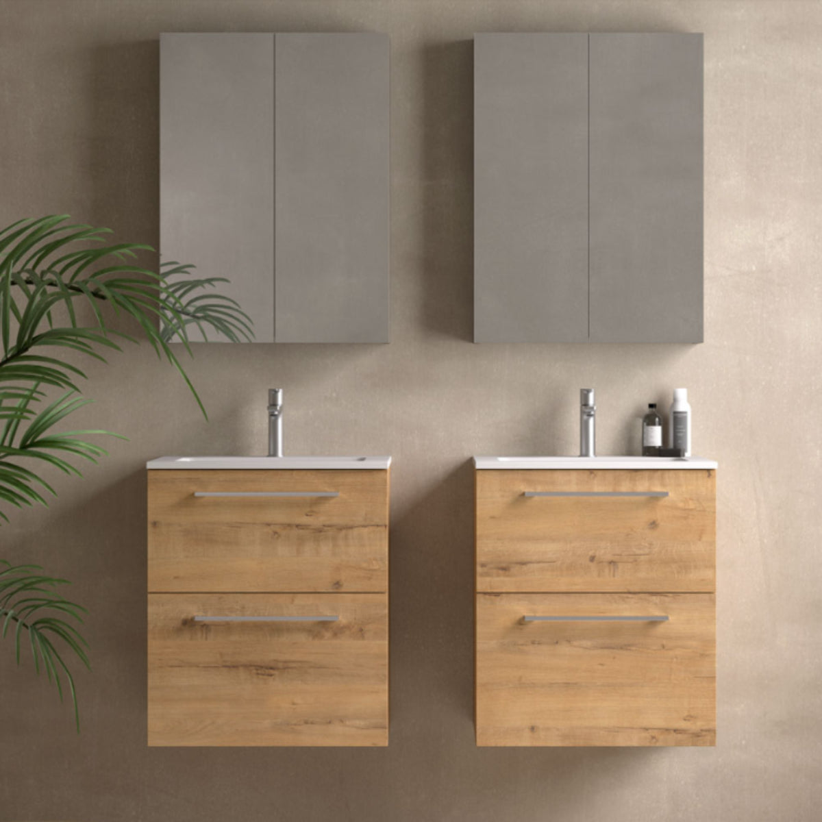 2 muebles de 80 cm  2 cajones suspendidos, lavabo integrado 1 seno color madera. coleccion carmen . Errefe Home