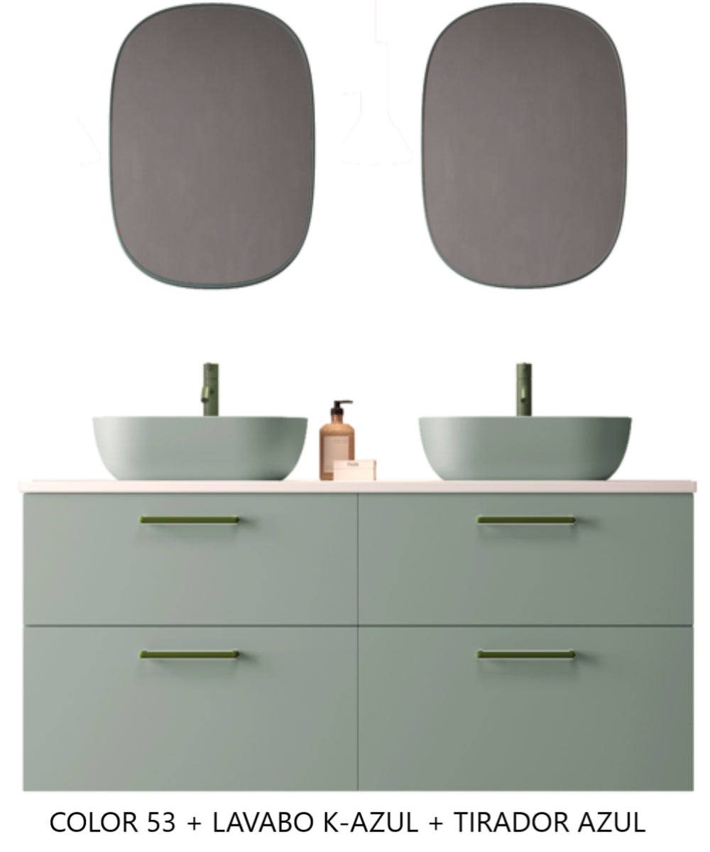 Mueble de baño Carmen 4 cajones suspendidos con lavabo ovalado sobre encimera color K-Azul tiradores Rigato azul Avila Dos Errefe Home