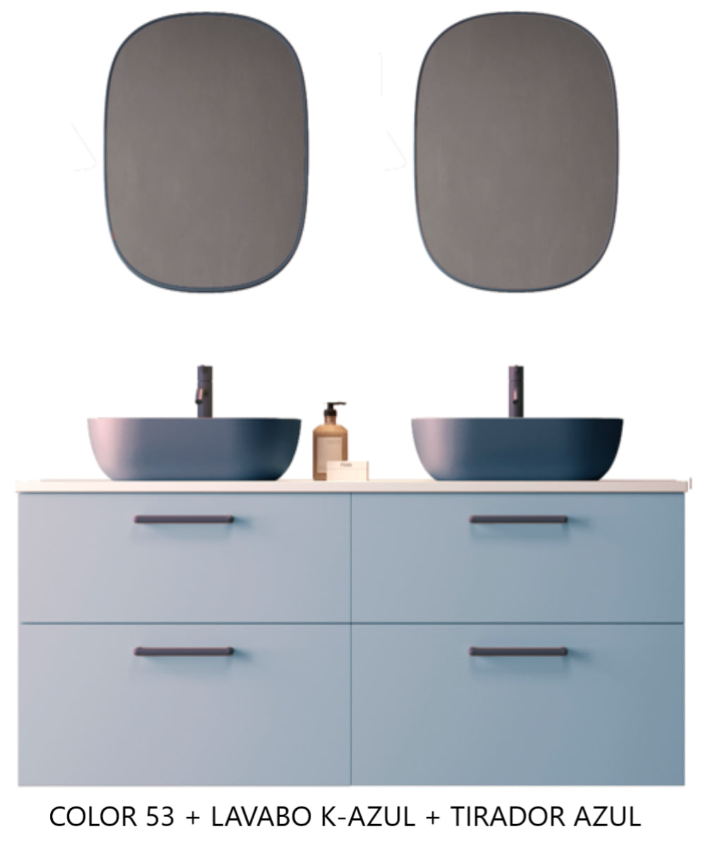 Mueble de baño Carmen 4 cajones suspendidos con lavabo ovalado sobre encimera color K-Azul tiradores Rigato azul Avila Dos Errefe Home