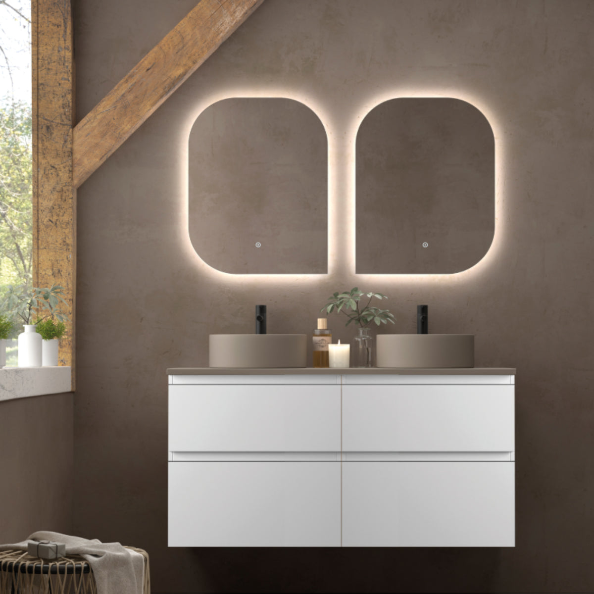Mueble baño blanco Carmen lavabo K-Gris sobre encimera 4 cajones Avila Dos Errefe Home