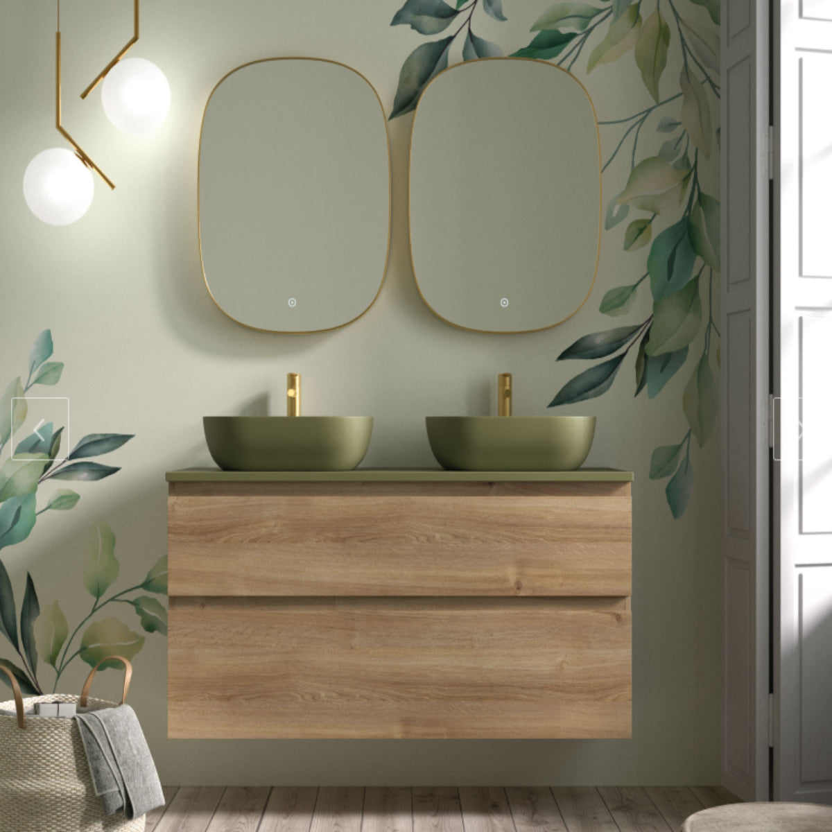 Mueble baño madera Carmen lavabo K-Verde ovalado sobre encimera 2 cajones Avila Dos Errefe Home