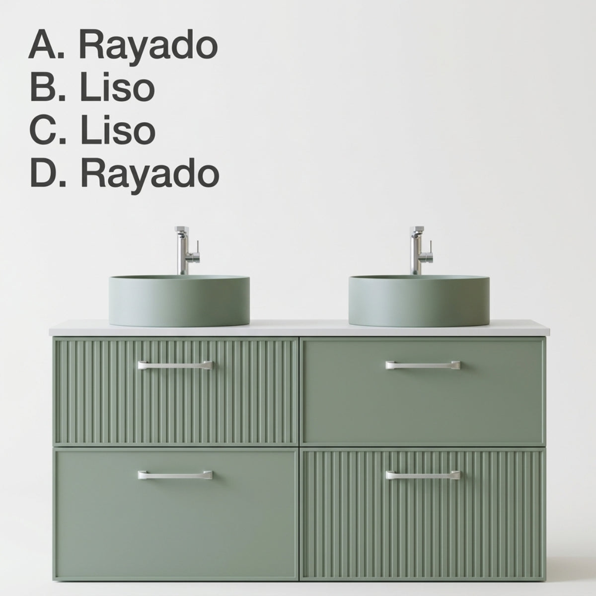 Ejemplo 1 acabados de Frentes para mueble de 4 cajones.  Colección BLANCA, Liso y Rayado. Avila Dos - Errefe Home 